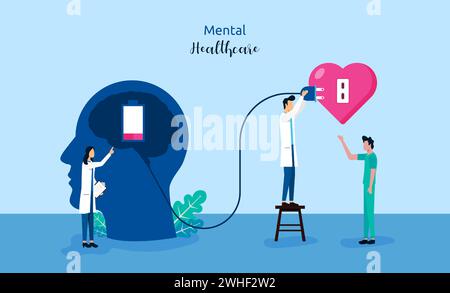 Concept de soins de santé mentale avec les médecins donner le traitement pour l'illustration de symbole de patient. Illustration de Vecteur