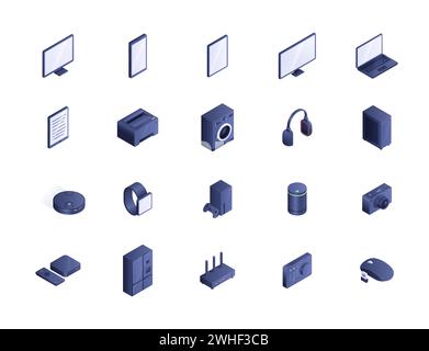 Jeu de vecteurs d'icônes isométriques du périphérique Illustration de Vecteur