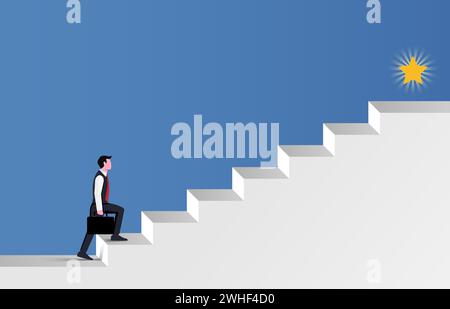 Homme d'affaires marchant l'escalier pour le symbole de succès. Illustration de Vecteur