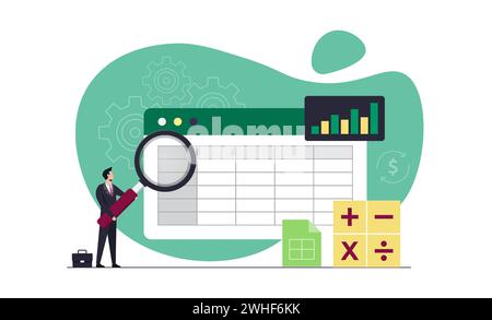 Tableur illustration concept, analyse commerciale et analytique, rapport de base de données, données comptables financières avec numéro de table Illustration de Vecteur