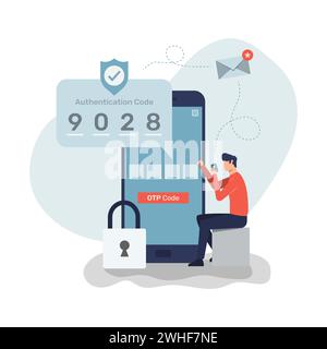 Code PIN de vérification, notification de message de code de sécurité, authentification en deux étapes dans le système de contrôle pour le compte personnel et la banque Illustration de Vecteur