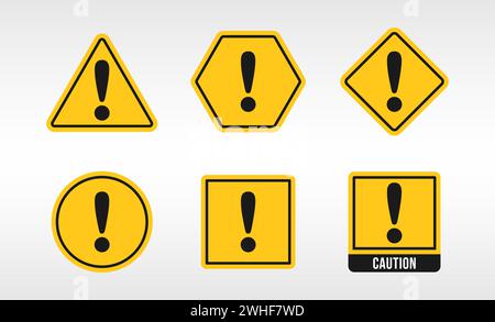 Jeu d'icônes jaunes en forme de point d'exclamation. signe d'avertissement de forme différente Illustration de Vecteur