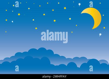 nuages avec ciel bleu et étoiles avec lune Illustration de Vecteur
