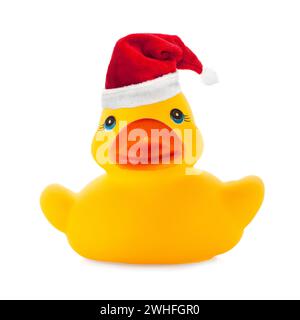 Canard jaune en caoutchouc avec chapeau Santa clause Banque D'Images