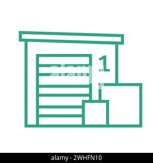 Contour petite icône d'entrepôt isolé sur fond blanc. Fait partie de la chaîne d'approvisionnement. Illustration vectorielle. Porte d'un terminal de déchargement de chargement. Boîtes. Illustration de Vecteur