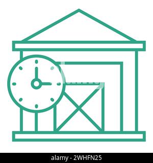 Contour petite icône d'entrepôt avec horloge isolée sur fond blanc. Partie intégrante de la chaîne d'approvisionnement. Illustration vectorielle. Boîte à l'intérieur. Illustration de Vecteur