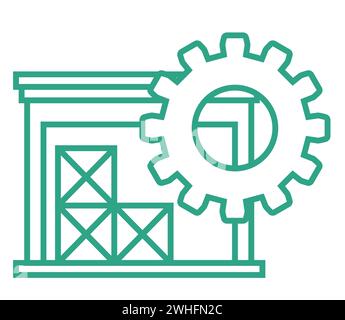 Délimitez l'icône de petit entrepôt avec l'engrenage isolé sur fond blanc. Partie intégrante de la chaîne d'approvisionnement. Illustration vectorielle. Boîtes. Illustration de Vecteur