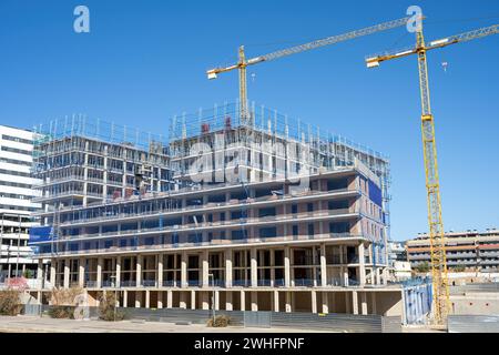 Chantier de construction pour bâtiments résidentiels vu à Badalona, Espagne Banque D'Images