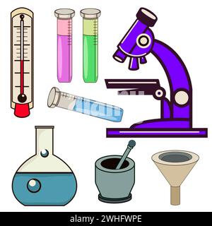 un ensemble d'illustration biologiste chimiste sur un fond blanc dessiné à la main gros plan Banque D'Images