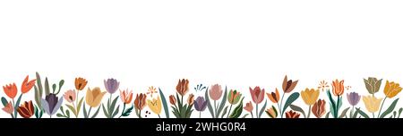 Bannière de printemps, bordure sans couture avec des fleurs de tulipe Illustration de Vecteur