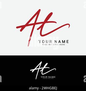 A, T, lettre initiale logo AT. Alphabet AU logo signature manuscrit Illustration de Vecteur