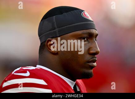 Santa Clara, États-Unis. 28 janvier 2024. Deebo Samuel des 49ers de San Francisco (19) avant leur match de championnat NFC contre les Lions de Détroit au Levi's Stadium de Santa Clara, Californie, le dimanche 28 janvier 2024. (Photo de Jose Carlos Fajardo/Bay Area News Group/TNS/SIPA USA) crédit : SIPA USA/Alamy Live News Banque D'Images