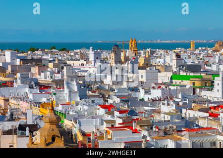 Vue panoramique d'en haut de la ville de Cadix, Andalousie Espagne Banque D'Images