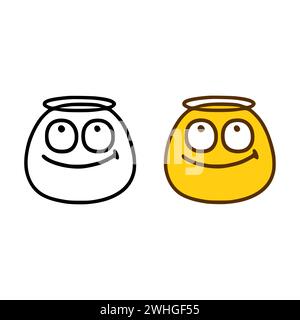 Émoticône sacré heureux dans le style doodle isolé sur fond blanc Banque D'Images