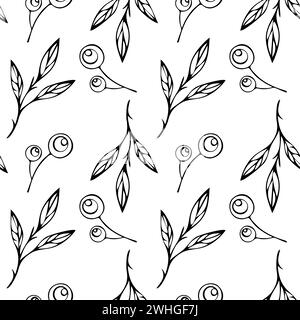 Motif floral sans couture. Fond botanique sans fin. Fleurs de printemps, fleurs sauvages, impression répétée. Texture naturelle noir et blanc pour tissu, design textile. Illustration vectorielle Illustration de Vecteur