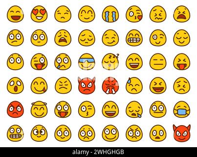 Ensemble d'émoticônes montrant différentes émotions dans un style de dessin animé isolé sur fond blanc. Banque D'Images