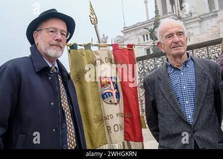 Foto Mauro Scrobogna/LaPresse10-02-2024 Roma, Italia - Cronaca - Giorno del Ricordo cerimonia Altare della Patria - Nella foto : dx Abdon Pamich, nato a Fiume 1933, medaglia d'oro nella marcia alle Olimpiadi di Tokyo 1964 durante la Deposzione al monumento del milite Ignoto di una corona in ricordo delle vittime delle foibe e dell'esodo Giuliano - Dalmata February 10, 2024 Rome, Italie - News - jour du souvenir, cérémonie de l'Altare della Patria - sur la photo: droit Abdon Pamich, né à Fiume 1933, médaille d'or en course de marche aux Jeux olympiques de Tokyo 1964 lors de la déposition au monument de t Banque D'Images