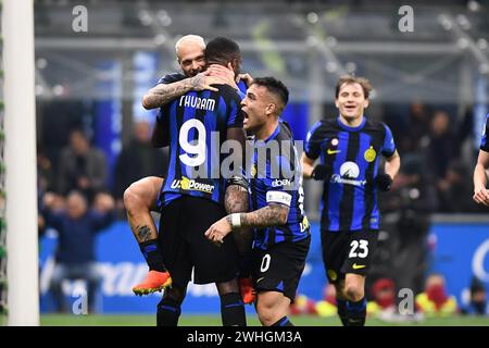 Marcus Thuram (FC Internazionale), Lautaro Martinez (FC Internazionale), Federico Dimarco (FC Internazionale) célèbre après le gol de Federico Banque D'Images