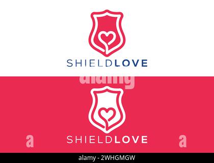 Modèle vectoriel de conception de logo Minimalist Shield Love. Vecteur de garde et d'amour Illustration de Vecteur