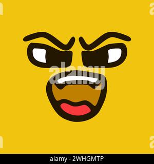 Face en colère. Expressions de visage de dessin animé. Illustration de la bouche et des yeux des personnages Doodle. Banque D'Images