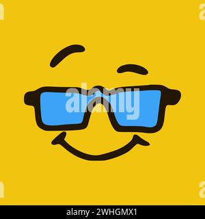 Face froide. Expressions de visage de dessin animé. Illustration de la bouche et des yeux des personnages Doodle. Banque D'Images