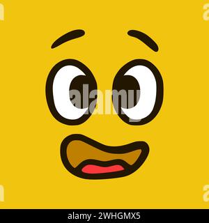 Visage bouleversé. Expressions de visage de dessin animé. Illustration de la bouche et des yeux des personnages Doodle. Banque D'Images