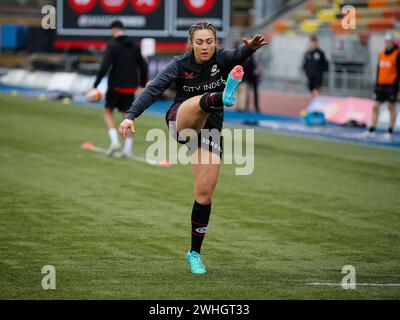 Londres, Royaume-Uni. 10 février 2024. Sydney Gregson of Saracens devant le match de rugby Allianz Premiership pour femme entre Saracens et Harlequins au StoneX Stadium. Crédit : Jay Patel/Alamy Live News Banque D'Images