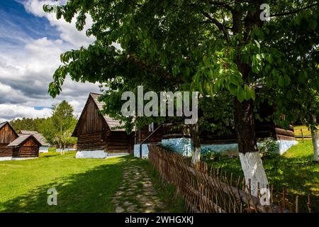 Village contemporain en bois près du château de Stara Lubovna en Slovaquie Banque D'Images