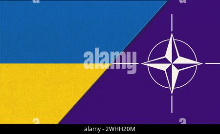 Drapeaux de l'Ukraine et de l'OTAN. Drapeau de l'Ukraine et de l'OTAN. Ukraine et OTAN (Organisation du Traité de l'Atlantique Nord Banque D'Images