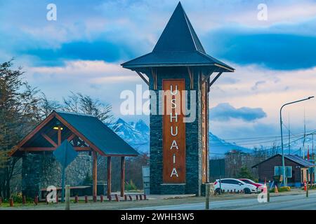 Entrée du portail de bienvenue d'Ushuaia Banque D'Images