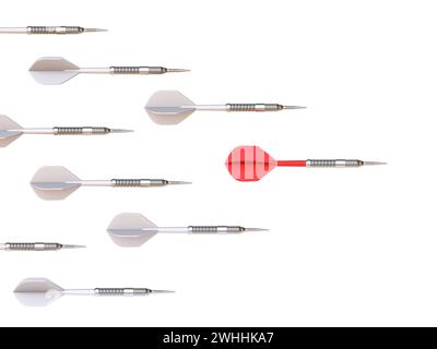 Fléchettes volantes rouges et blanches 3D. Banque D'Images