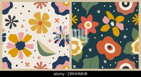 Motif floral tendance sans couture dans un style rétro. Illustration de Vecteur