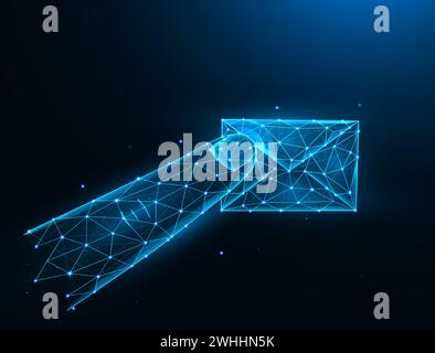 Appuyez avec le doigt sur une illustration vectorielle polygonale de message sur fond bleu foncé Banque D'Images