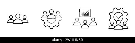 Processus de travail d'équipe, présentation et icône de ligne de projet réussie dans un style plat. Symboles de travail d'équipe d'affaires sur fond blanc. Icône abstraite simple Illustration de Vecteur