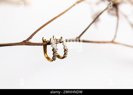 ensemble de boucles d'oreilles de mode, boucles d'oreilles avec pierre de diamants sur fond blanc. Photo de haute qualité Banque D'Images