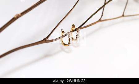 ensemble de boucles d'oreilles de mode, boucles d'oreilles avec pierre de diamants sur fond blanc. Photo de haute qualité Banque D'Images