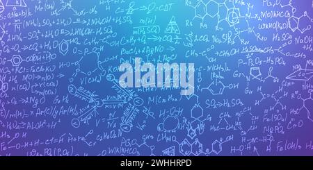 Formules scientifiques avec des molécules .formules manuscrites arrière-plan.lettres et nombres . Illustration de Vecteur