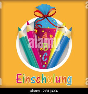 Texte allemand Einschulung, traduire l'inscription. Fichier vectoriel EPS 10. Banque D'Images