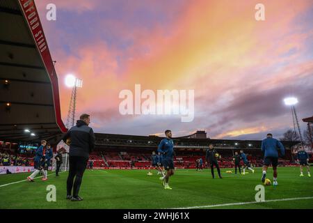 Vue générale de l'intérieur du City Ground, domicile de Nottingham Forest pendant l'échauffement avant le match de premier League Nottingham Forest vs Newcastle United au City Ground, Nottingham, Royaume-Uni, le 10 février 2024 (photo de Gareth Evans/News images) Banque D'Images