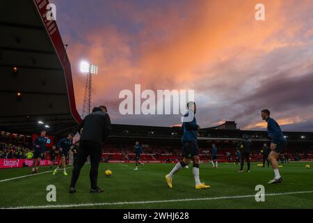 Vue générale de l'intérieur du City Ground, domicile de Nottingham Forest pendant l'échauffement avant le match de premier League Nottingham Forest vs Newcastle United au City Ground, Nottingham, Royaume-Uni, le 10 février 2024 (photo de Gareth Evans/News images) Banque D'Images