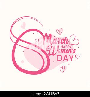 Illustration de typographie vectorielle dessinée à la main 8 mars pour la Journée internationale de la femme. Couleur rose dessinée à la main numéro 8 illustration. Affiche pour la journée des femmes Illustration de Vecteur