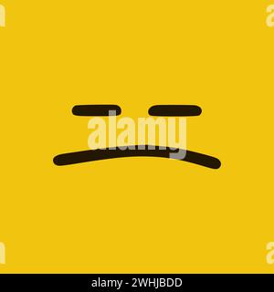 Émoticone triste dans le style Doodle. Expressions de visage de dessin animé isolées sur fond jaune Banque D'Images
