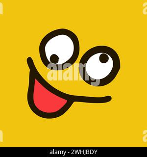 Émoticône triste stupide en style doodle. Expressions de visage de dessin animé isolées sur fond jaune Banque D'Images