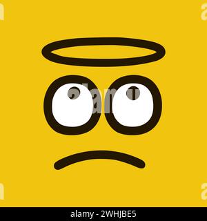 Triste émoticône Saint en style doodle. Expressions de visage de dessin animé isolées sur fond jaune Banque D'Images