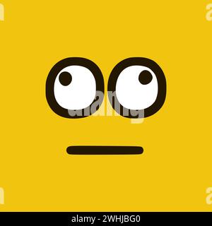 Émoticône triste stupide en style doodle. Expressions de visage de dessin animé isolées sur fond jaune Banque D'Images