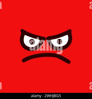 Émoticone maléfique en style doodle. Expressions de visage de dessin animé isolées sur fond rouge Banque D'Images