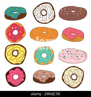 Ensemble de beignets colorés mignons. Illustration vectorielle Illustration de Vecteur