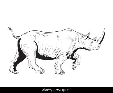 Rhinocéros ou Rhino Charging vue latérale dessin de style Comics Banque D'Images