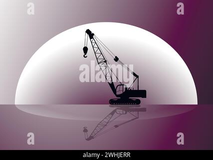 Silhouette d'une excavatrice sur fond de ciel nocturne avec la lune. Illustration vectorielle. Illustration de Vecteur