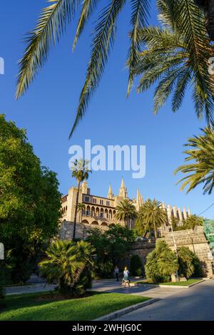 Monument à Ramon Llull avec la cathédrale en arrière-plan Banque D'Images